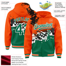 Load image into Gallery viewer, Custom Orange Kelly Green-Black Abstract Splash Grunge Art 3D Pattern Design Bomber Full-Snap Varsity Letterman Hoodie Jacket