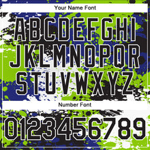 Load image into Gallery viewer, Custom Black Neon Green-Royal Abstract Splash Grunge Art 3D Pattern Design Bomber Full-Snap Varsity Letterman Hoodie Jacket