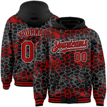 Load image into Gallery viewer, Custom Black Red-White Abstract Network 3D Pattern Design Bomber Full-Snap Varsity Letterman Hoodie Jacket