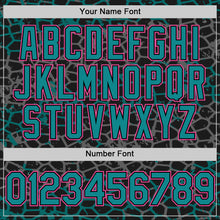 Load image into Gallery viewer, Custom Black Teal-Pink Abstract Network 3D Pattern Design Bomber Full-Snap Varsity Letterman Hoodie Jacket