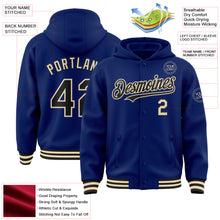 Load image into Gallery viewer, Custom Royal Black-Cream Bomber Full-Snap Varsity Letterman Hoodie Jacket
