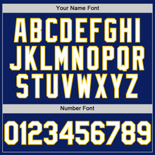 Load image into Gallery viewer, Custom Royal White-Yellow Bomber Full-Snap Varsity Letterman Hoodie Jacket