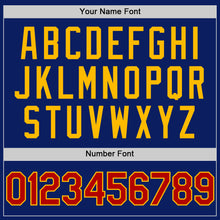 Load image into Gallery viewer, Custom Royal Red-Gold Bomber Full-Snap Varsity Letterman Hoodie Jacket