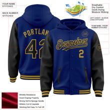 Load image into Gallery viewer, Custom Royal Black-Old Gold Bomber Full-Snap Varsity Letterman Two Tone Hoodie Jacket