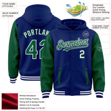 Load image into Gallery viewer, Custom Royal Kelly Green-White Bomber Full-Snap Varsity Letterman Two Tone Hoodie Jacket