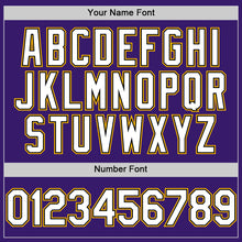 Load image into Gallery viewer, Custom Purple Black-Gold Bomber Full-Snap Varsity Letterman Hoodie Jacket