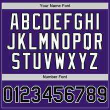 Load image into Gallery viewer, Custom Purple Black-White Bomber Full-Snap Varsity Letterman Hoodie Jacket