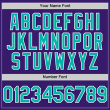 Load image into Gallery viewer, Custom Purple Aqua-White Bomber Full-Snap Varsity Letterman Two Tone Hoodie Jacket