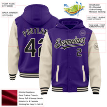 Load image into Gallery viewer, Custom Purple Black-Cream Bomber Full-Snap Varsity Letterman Two Tone Hoodie Jacket