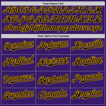 Load image into Gallery viewer, Custom Purple Black Cream-Gold Bomber Full-Snap Varsity Letterman Two Tone Hoodie Jacket