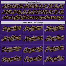 Load image into Gallery viewer, Custom Purple Black Cream-Old Gold Bomber Full-Snap Varsity Letterman Two Tone Hoodie Jacket