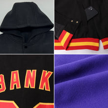 Load image into Gallery viewer, Custom Purple Sky Blue Black-Pink Bomber Full-Snap Varsity Letterman Two Tone Hoodie Jacket