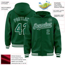 Load image into Gallery viewer, Custom Kelly Green White Bomber Full-Snap Varsity Letterman Hoodie Jacket