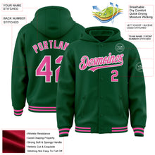 Load image into Gallery viewer, Custom Kelly Green Pink-White Bomber Full-Snap Varsity Letterman Hoodie Jacket