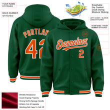 Load image into Gallery viewer, Custom Kelly Green Orange-White Bomber Full-Snap Varsity Letterman Hoodie Jacket