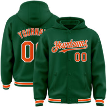 Load image into Gallery viewer, Custom Kelly Green Orange-White Bomber Full-Snap Varsity Letterman Hoodie Jacket