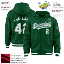 Load image into Gallery viewer, Custom Kelly Green White Bomber Full-Snap Varsity Letterman Hoodie Jacket