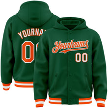 Load image into Gallery viewer, Custom Kelly Green Orange-White Bomber Full-Snap Varsity Letterman Hoodie Jacket