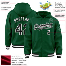 Load image into Gallery viewer, Custom Kelly Green Black-White Bomber Full-Snap Varsity Letterman Hoodie Jacket