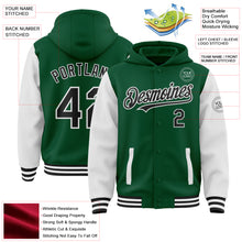 Load image into Gallery viewer, Custom Kelly Green Black-White Bomber Full-Snap Varsity Letterman Two Tone Hoodie Jacket