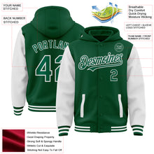 Load image into Gallery viewer, Custom Kelly Green White Bomber Full-Snap Varsity Letterman Two Tone Hoodie Jacket