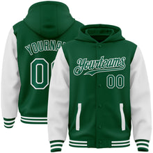 Load image into Gallery viewer, Custom Kelly Green White Bomber Full-Snap Varsity Letterman Two Tone Hoodie Jacket