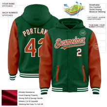 Load image into Gallery viewer, Custom Kelly Green Texas Orange-White Bomber Full-Snap Varsity Letterman Two Tone Hoodie Jacket
