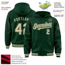 Load image into Gallery viewer, Custom Green Cream Bomber Full-Snap Varsity Letterman Hoodie Jacket