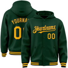 Load image into Gallery viewer, Custom Green Gold-Black Bomber Full-Snap Varsity Letterman Hoodie Jacket