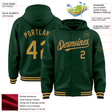 Load image into Gallery viewer, Custom Green Old Gold-Black Bomber Full-Snap Varsity Letterman Hoodie Jacket