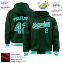Load image into Gallery viewer, Custom Green Aqua-White Bomber Full-Snap Varsity Letterman Hoodie Jacket
