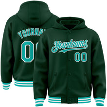 Load image into Gallery viewer, Custom Green Aqua-White Bomber Full-Snap Varsity Letterman Hoodie Jacket