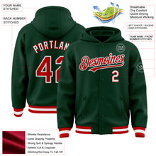 Load image into Gallery viewer, Custom Green Red-White Bomber Full-Snap Varsity Letterman Hoodie Jacket