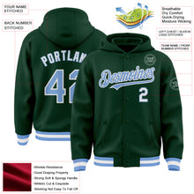 Load image into Gallery viewer, Custom Green Light Blue-White Bomber Full-Snap Varsity Letterman Hoodie Jacket