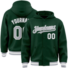 Load image into Gallery viewer, Custom Green Gray-White Bomber Full-Snap Varsity Letterman Hoodie Jacket