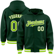 Load image into Gallery viewer, Custom Green Neon Green-White Bomber Full-Snap Varsity Letterman Hoodie Jacket