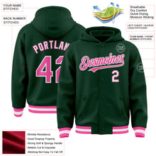 Load image into Gallery viewer, Custom Green Pink-White Bomber Full-Snap Varsity Letterman Hoodie Jacket