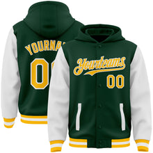 Load image into Gallery viewer, Custom Green Gold-White Bomber Full-Snap Varsity Letterman Two Tone Hoodie Jacket
