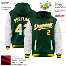 Load image into Gallery viewer, Custom Green White-Gold Bomber Full-Snap Varsity Letterman Two Tone Hoodie Jacket
