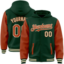 Load image into Gallery viewer, Custom Green Texas Orange-Cream Bomber Full-Snap Varsity Letterman Two Tone Hoodie Jacket