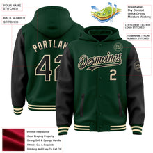 Load image into Gallery viewer, Custom Green Black-Cream Bomber Full-Snap Varsity Letterman Two Tone Hoodie Jacket