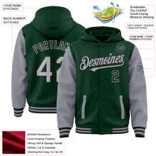 Load image into Gallery viewer, Custom Green Gray-Black Bomber Full-Snap Varsity Letterman Two Tone Hoodie Jacket