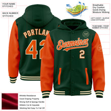 Load image into Gallery viewer, Custom Green Orange-Cream Bomber Full-Snap Varsity Letterman Two Tone Hoodie Jacket