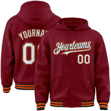 Load image into Gallery viewer, Custom Crimson Black-Orange Bomber Full-Snap Varsity Letterman Hoodie Jacket