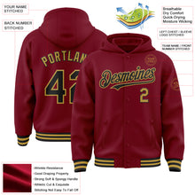 Load image into Gallery viewer, Custom Crimson Black-Old Gold Bomber Full-Snap Varsity Letterman Hoodie Jacket