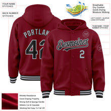 Load image into Gallery viewer, Custom Crimson Black-Gray Bomber Full-Snap Varsity Letterman Hoodie Jacket