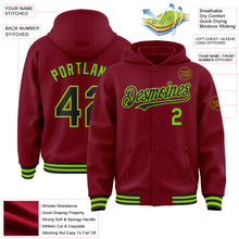 Load image into Gallery viewer, Custom Crimson Black-Neon Green Bomber Full-Snap Varsity Letterman Hoodie Jacket