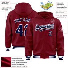 Load image into Gallery viewer, Custom Crimson Navy-White Bomber Full-Snap Varsity Letterman Hoodie Jacket