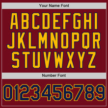 Load image into Gallery viewer, Custom Crimson Navy-Gold Bomber Full-Snap Varsity Letterman Hoodie Jacket