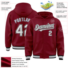 Load image into Gallery viewer, Custom Crimson Black-Gray Bomber Full-Snap Varsity Letterman Hoodie Jacket